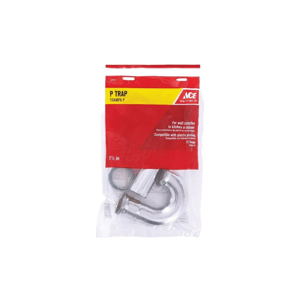 Ace 1-1/2 in. Dia. x 1-1/2 in. Dia. Slip To Slip Chrome Plated Brass P Trap Sink